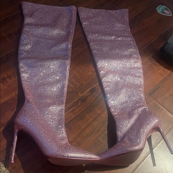 Pink Rhinestone Stiletto Boots - Picture 4 of 4